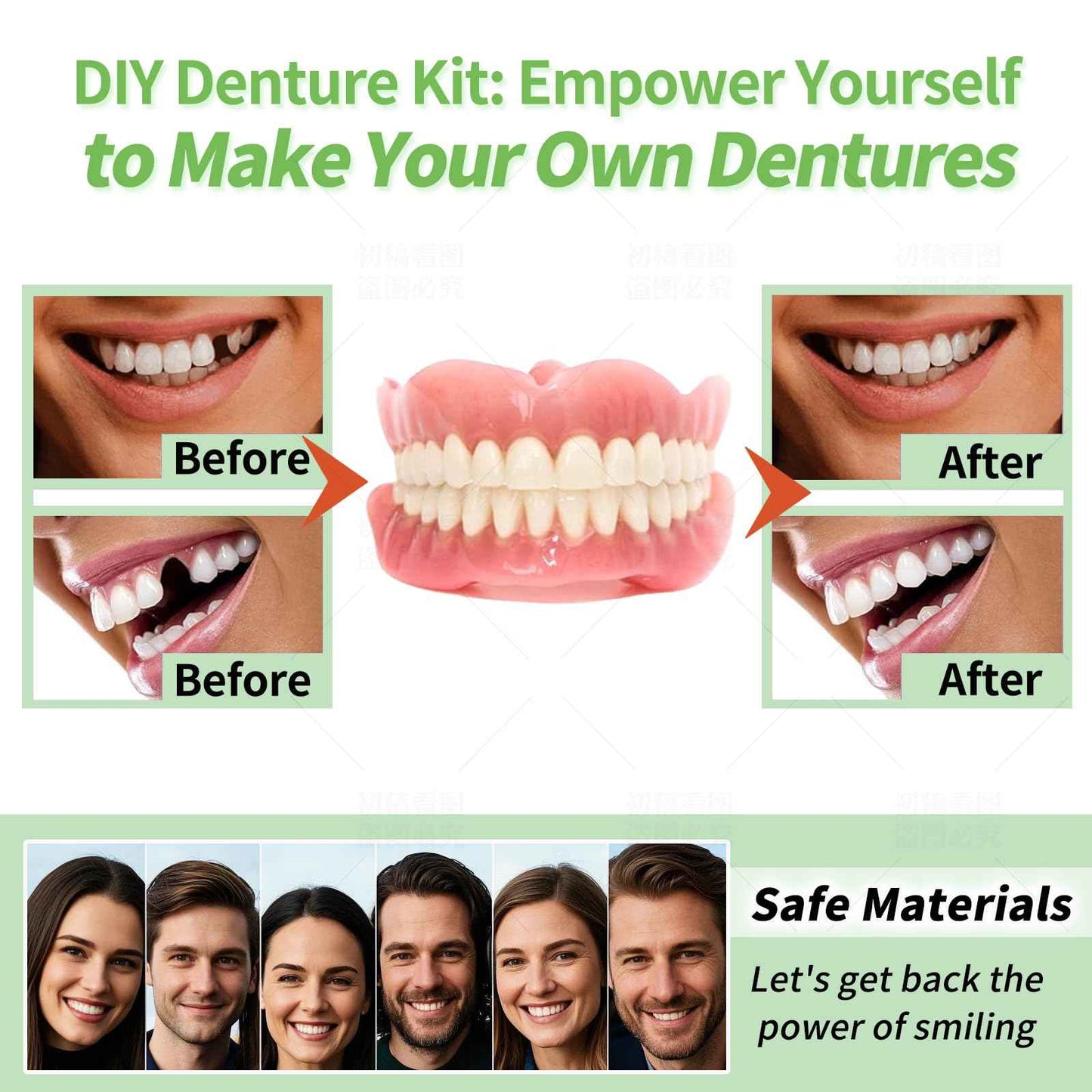 DIY Denture Kit - Top & Bottom Fake Teeth with Comfort Fit for Everyday Use, Natural-Looking Emergency Replacement Solution (Universal Sizing)-XX05