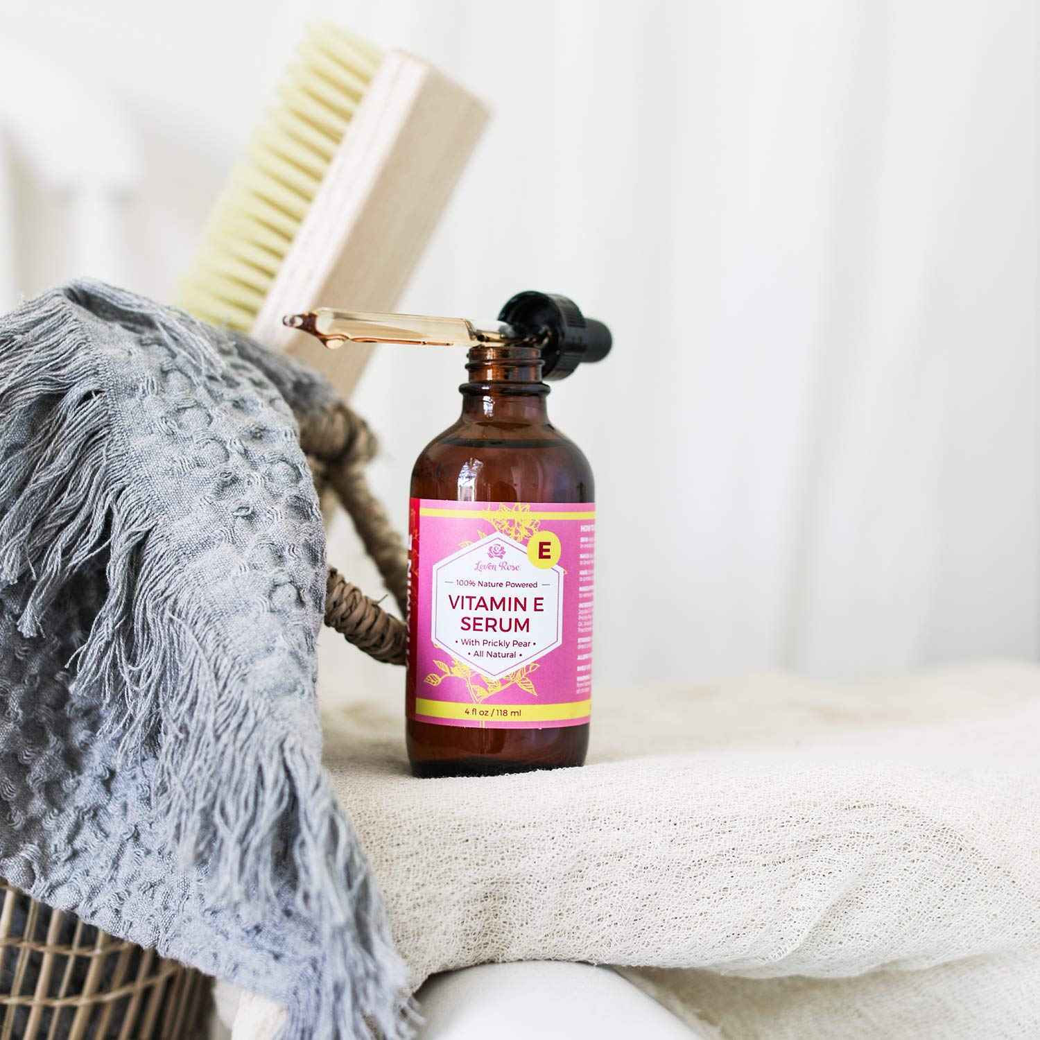 Leven Rose Vitamin E Oil Serum 100% Pure Organic All Natural for Face, Dry Skin Moisturizer, Hair & Nail Growth, Pure Makeup Remover, Cleansing Oil Large 4 oz