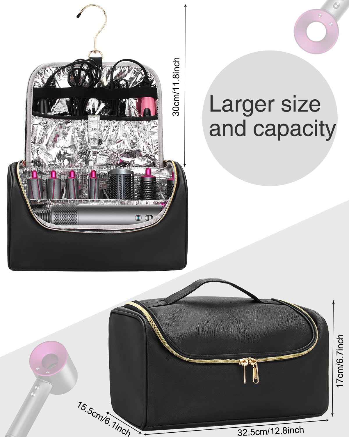 Hair Tools Travel Bag Large Capacity Wide-open Pouch, Hair Accessories Organizer for Flat Irons, Straighteners, Curling Iron,Travel Essentials for Women