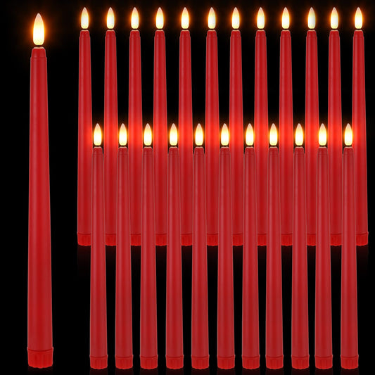 Macarrie 24 Packs Flameless Taper Candles Battery Operated 11 Inch Long Candle Light LED Flameless Candlesticks Fake Candles Flickering Tapered Candles for Wedding, Christmas(Red)