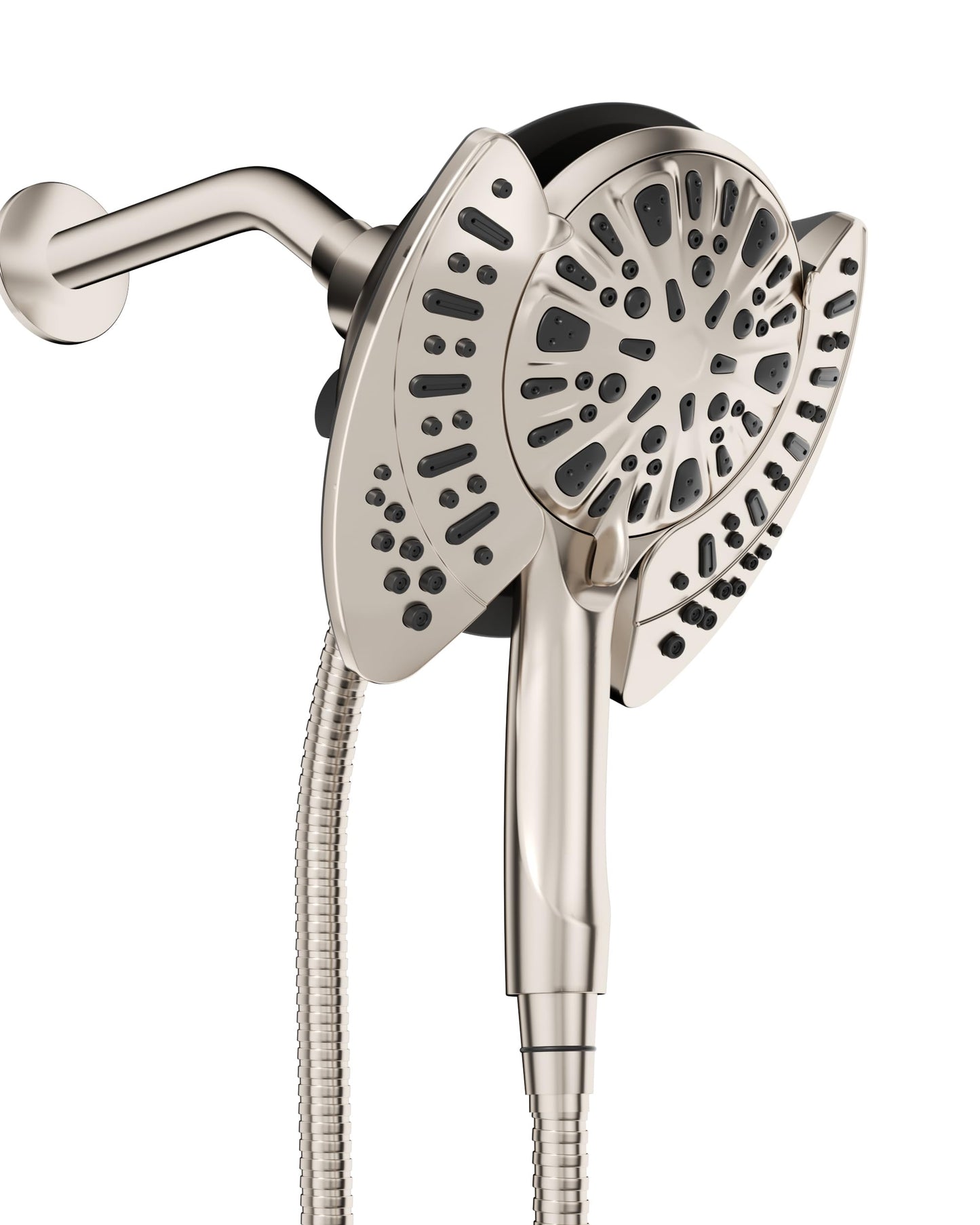 INAVAMZ 2-in-1 Shower Head with Handheld Combo: Rainfall Shower Head & Detachable Shower Head Use Together or Alone, 9 Spray Settings Hand Held Shower Head with Hose, Nickel