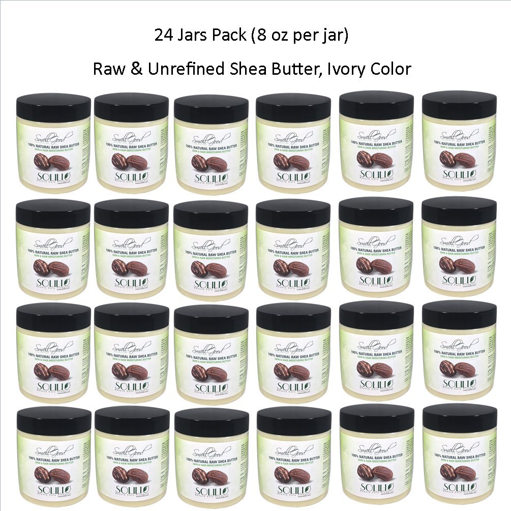 SmellGood - Pure Unrefined Shea Butter, totally natural and organic, ivory color, packed in 8OZ Jar, 24 Units