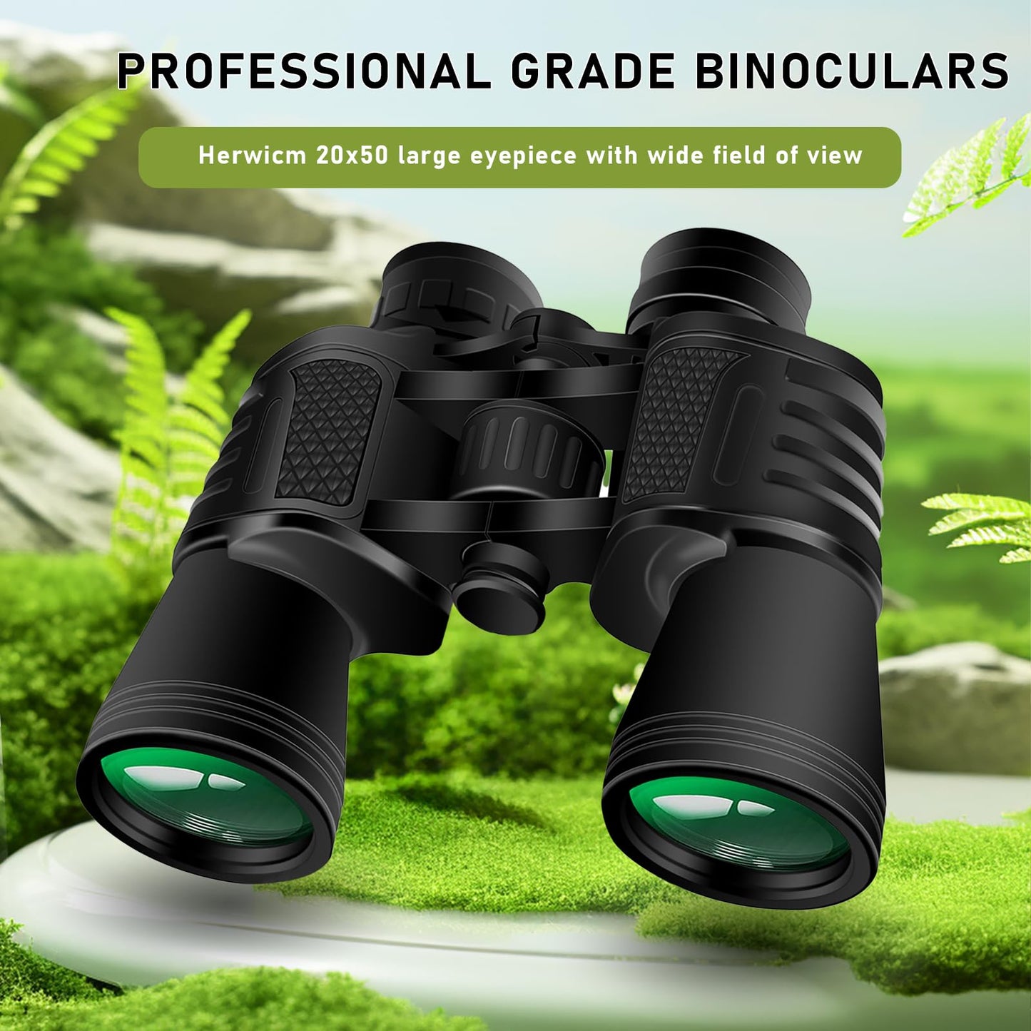 Herwicm Adult Binoculars 20x50 Large Viewing Angle High Power Binoculars Military Compact HD Professional/Daily Waterproof for Bird Watching Trips Hunting Binoculars with Tote