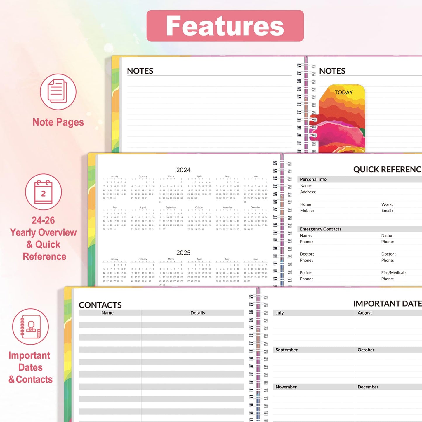 SUNEE Academic Planner 2024-2025 Weekly and Monthly - from August 2024 - December 2025, 8.5"x11" School Year Calendar Daily Planner with Monthly Tab, Flexible Cover, Note Pages, Pockets, Bookmark,