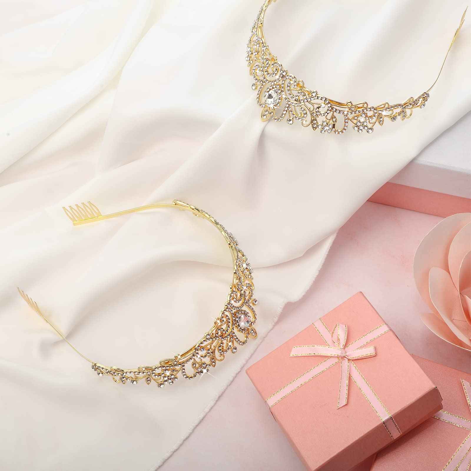 BBTO 10 Pcs Crystal Tiara and Crowns for Women Girls Princess Rhinestone Crown Queen Headband with Combs Bride Tiara for Birthday Party Wedding Prom Hair Accessories(Gold)