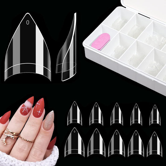 500PCS Short Stiletto Nail Tips for Acrylic Nails Professional, Extra Short Clear Stiletto Pointed French Nail Tips Artificial Nail Extension for Manicure Nail Salon Supplies DIY Home,10 Sizes