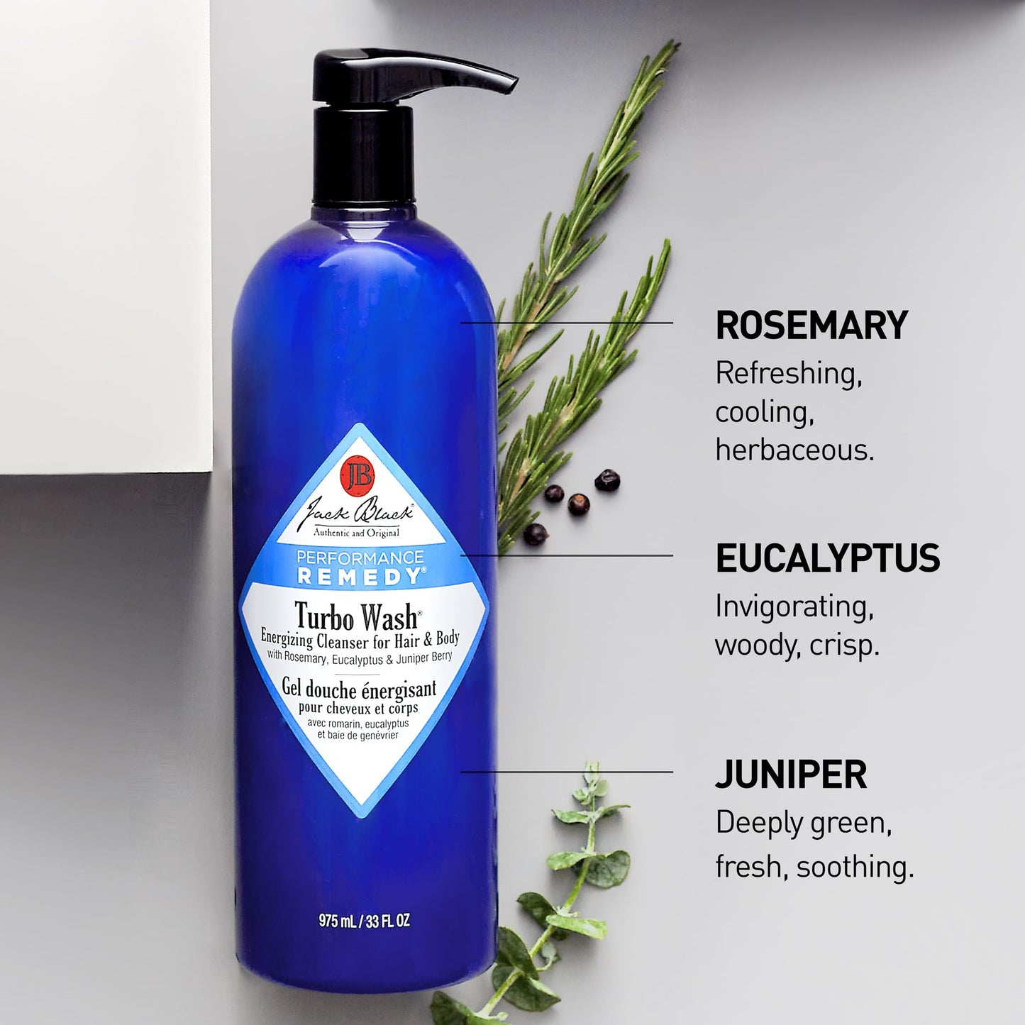 JACK BLACK - Turbo Wash Energizing Cleanser - Sulfate-free body and hair cleanser - With Rosemary, Eucalyptus & Juniper Berry - 975mL