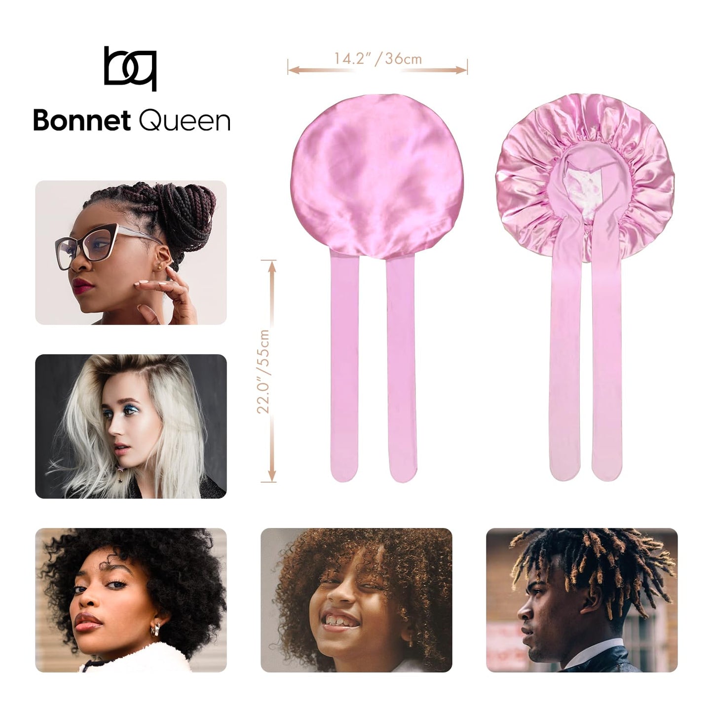 BONNET QUEEN Silk Bonnet for Sleeping Women Satin Bonnet Hair Bonnet Night Sleep Cap Scarf Wrap for Curly Hair with Tie Band Light Rose Gold