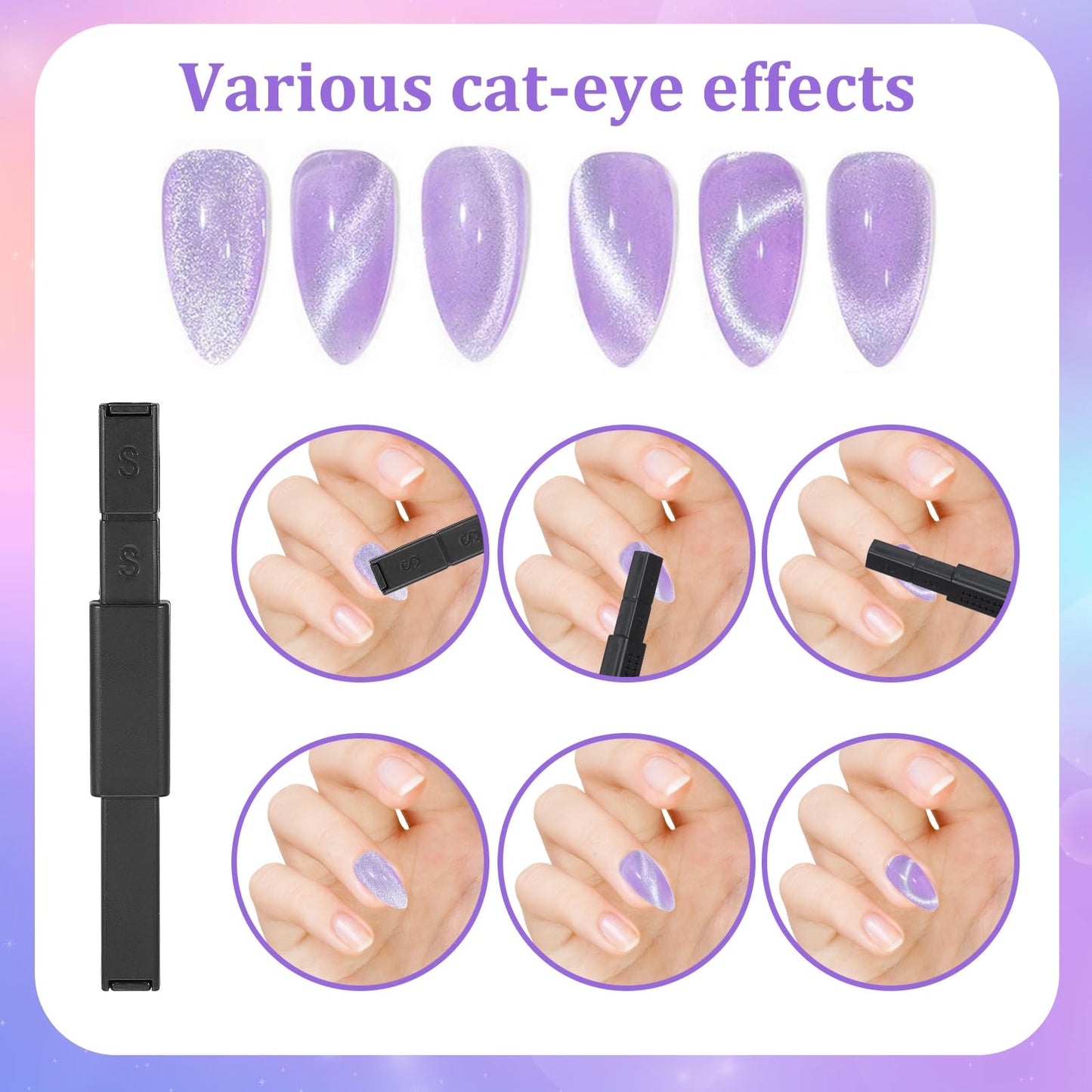 AOZUO 3 Pcs Cat Eye Magnet Tool, Double-Head Nail Magnetic Pen Hexagonal Magnet Stick 3D Gel Polish Nail Art Wand for Nail Art Salon Studio DIY Design Manicure Accessories Tool(Pink)