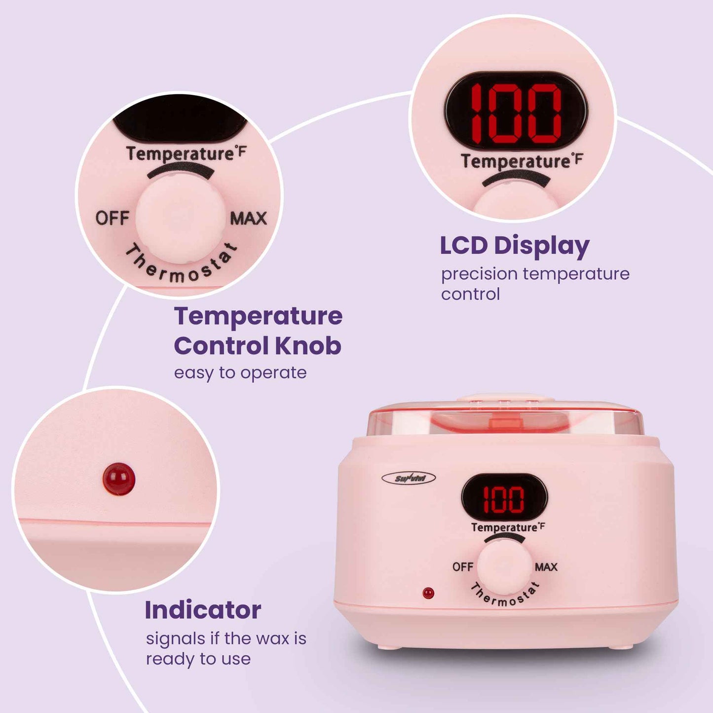 Sunvivi Waxing Kit, Brazilian Wax Warmer for Hair Removal with 5 Bag Hard Wax Beads, Digital Display Melt Warmer Kit for Women Men Full Body, Legs, Face, Bikini,Sensitive skin, Pink