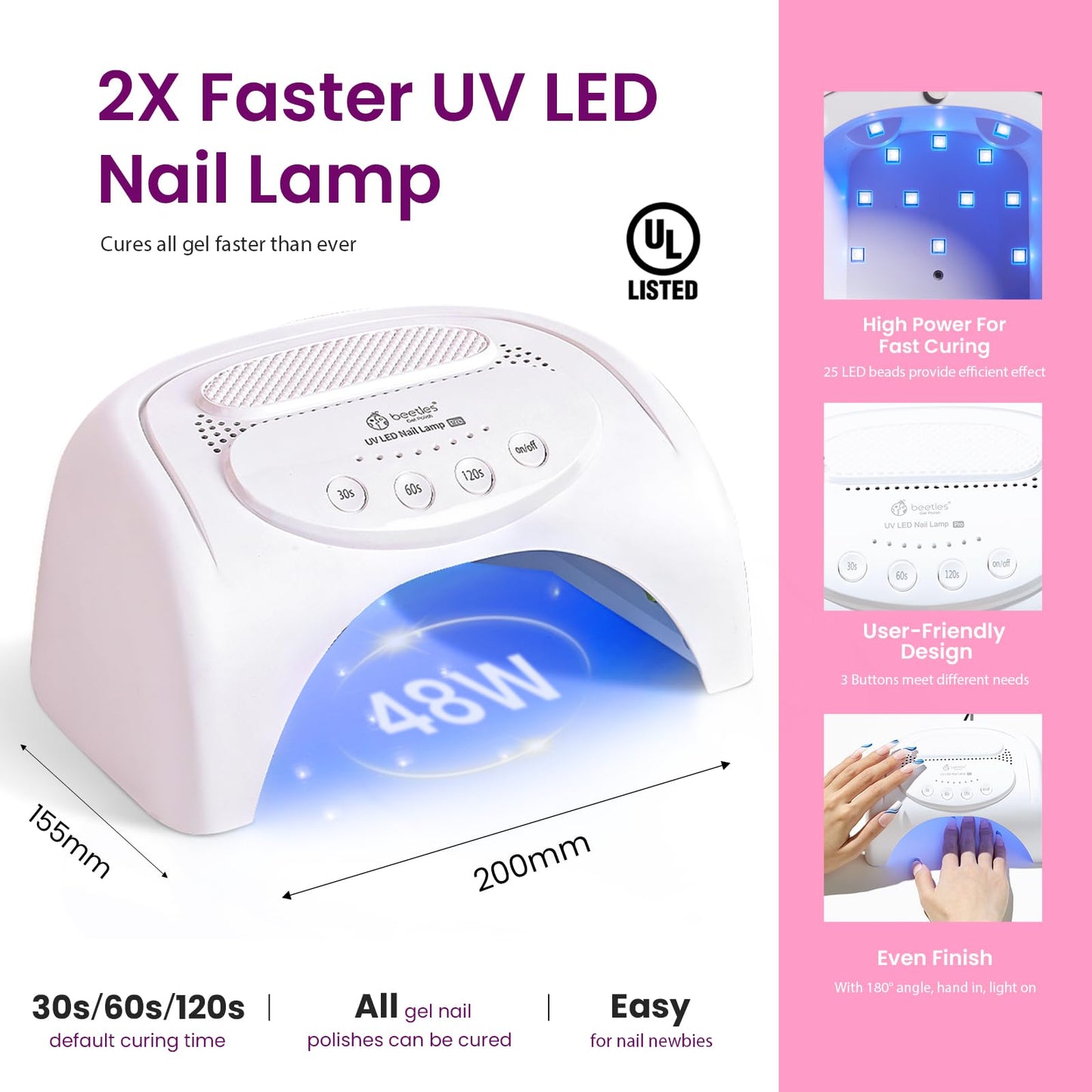 Beetles 12 Colors Gel Nail Polish Kit with U V Light 48W LED Nail Lamp Gel Base Top Coat Pink White Purple Glitter Gel Polish Set Nail Art Rhinestone Gems Manicure Gel Nail Polish