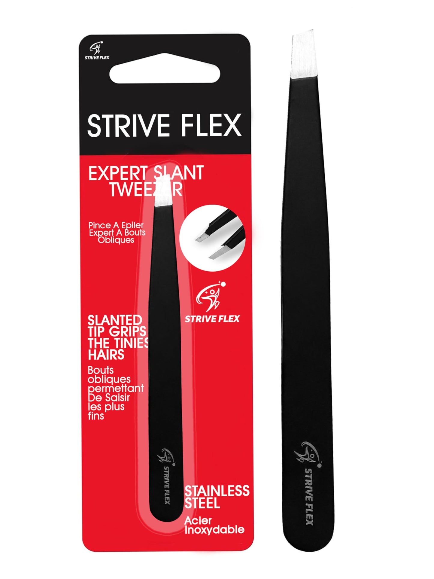 Strive Flex Tweezer Eyebrow Hair Removal Tweezers for Men & Women, Great Precision splinter tweezers and Ingrown Hair Removal Professional Stainless Steel (Black)