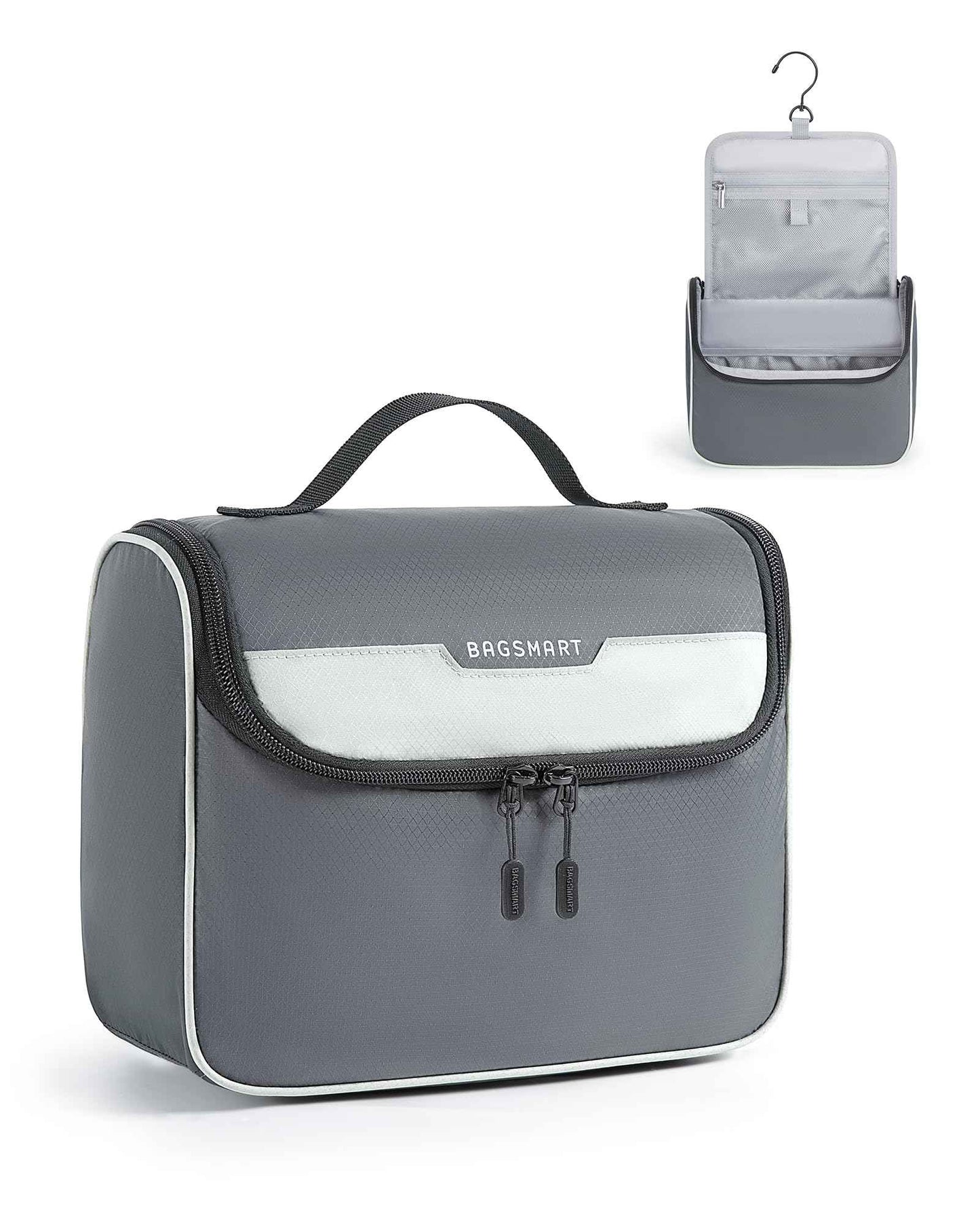 BAGSMART Travel Toiletry Bag for Men, Hanging Toiletry Bag for Mens Traveling, Outdoor Activities, Bathroom Shaving, Travel Essentials Dopp Kit Organizer 360 Swivel Hook Water Resistant, Grey