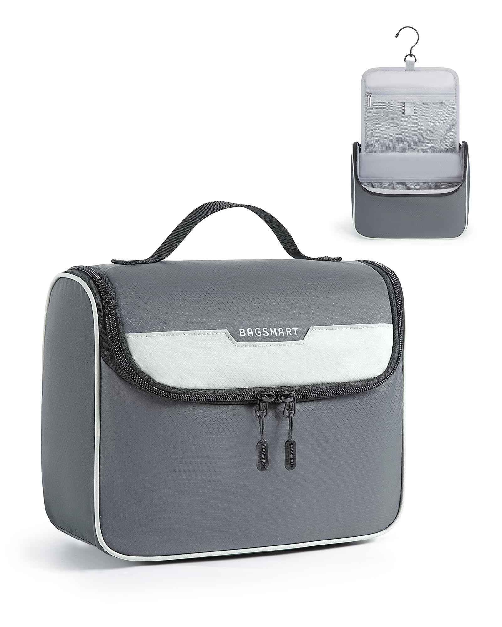 BAGSMART Travel Toiletry Bag for Men, Hanging Toiletry Bag for Mens Traveling, Outdoor Activities, Bathroom Shaving, Travel Essentials Dopp Kit Organizer 360 Swivel Hook Water Resistant, Grey