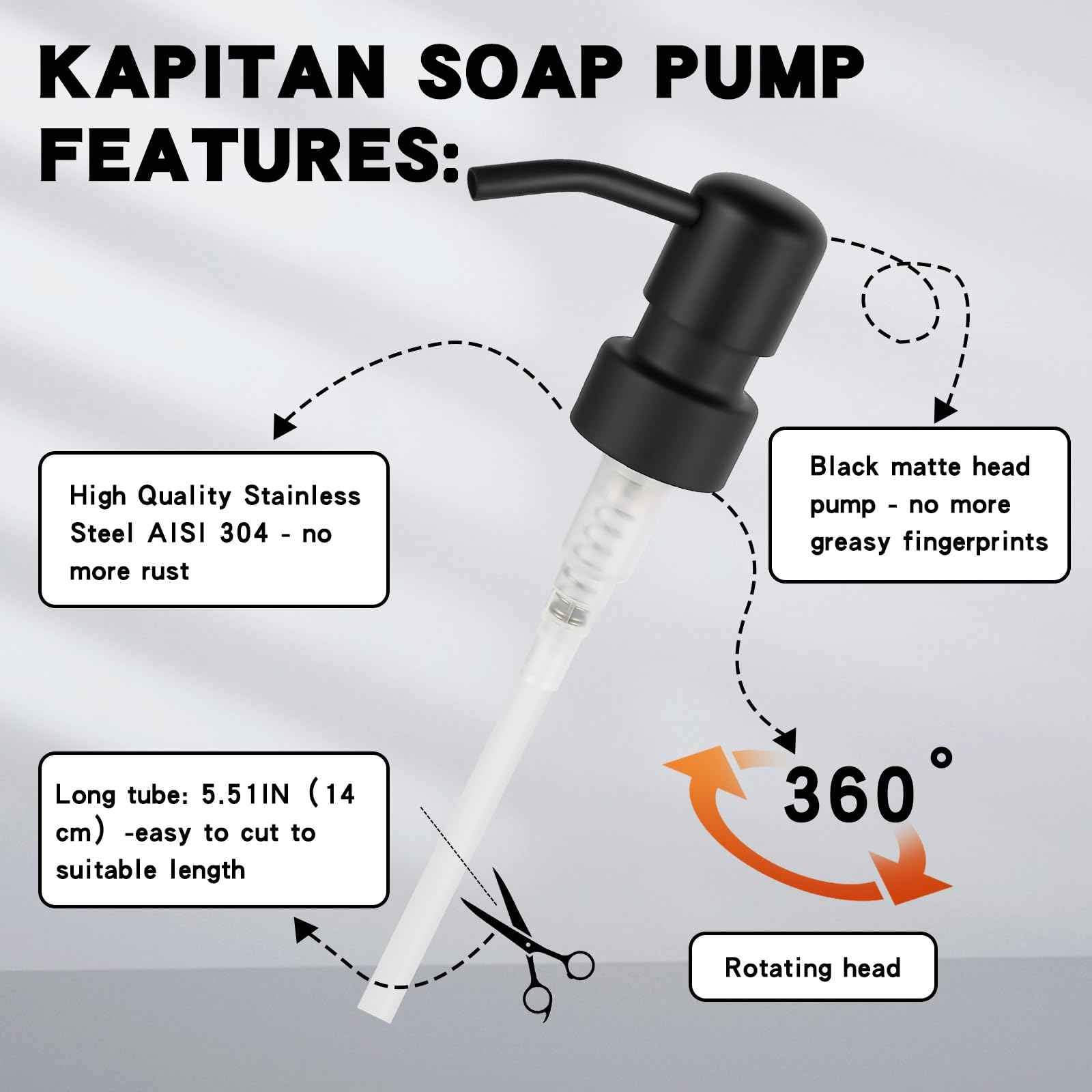 2PCS Stainless Steel Black Soap and Lotion Dispensers Pump Replacement,Smooth Action Replacement for Round 1.1in (28 mm) Neck Bottles,Rust Proof&Leak Proof