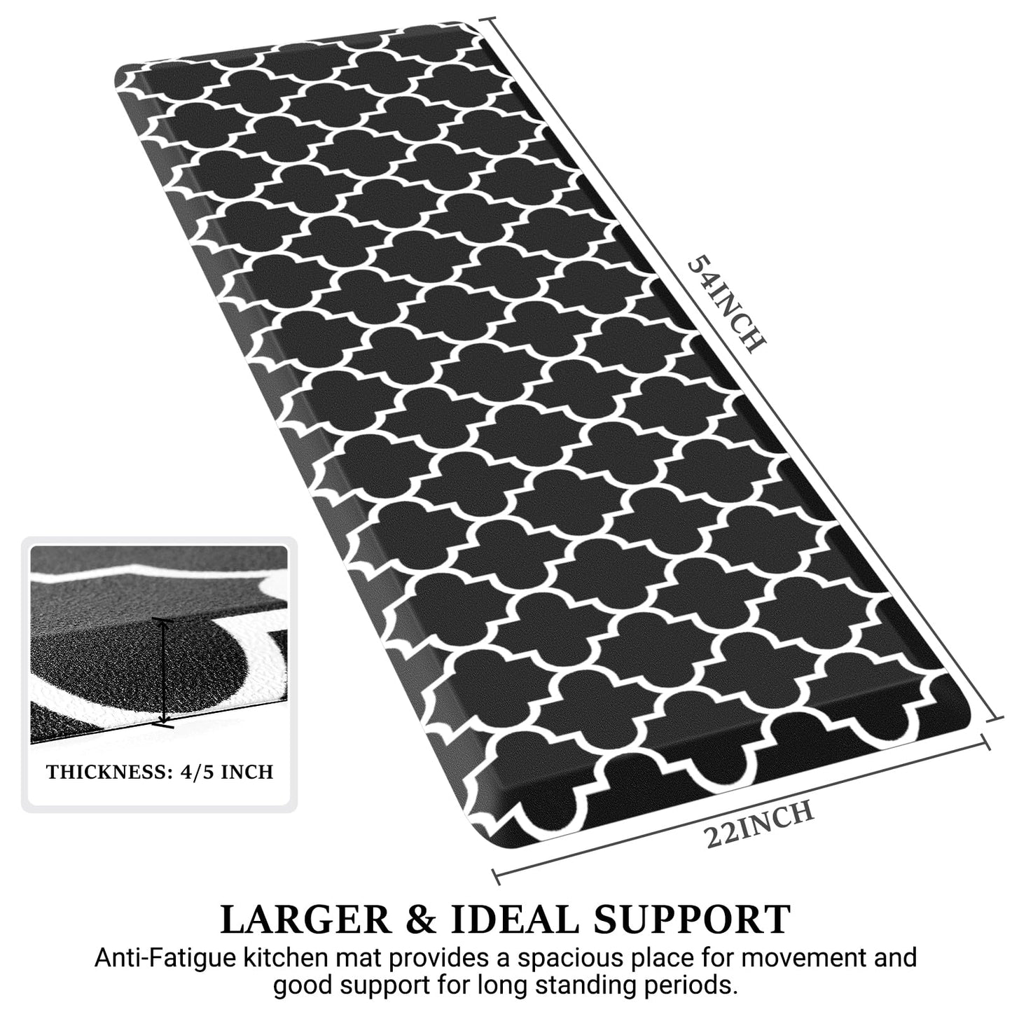 WISELIFE Anti Fatigue Floor Mat - 4/5 Inch Thick Kitchen Mat Non Slip Waterproof Heavy Duty Ergonomic Comfort Mat Durable for Home, Office, Sink, Laundry,(22" x 54", Black)