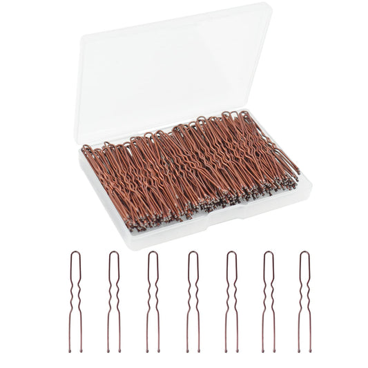 U Shaped Hair Pins，200Pcs 6cm Bun Hair Pins with Storage Box by PEOUWNES, Brown