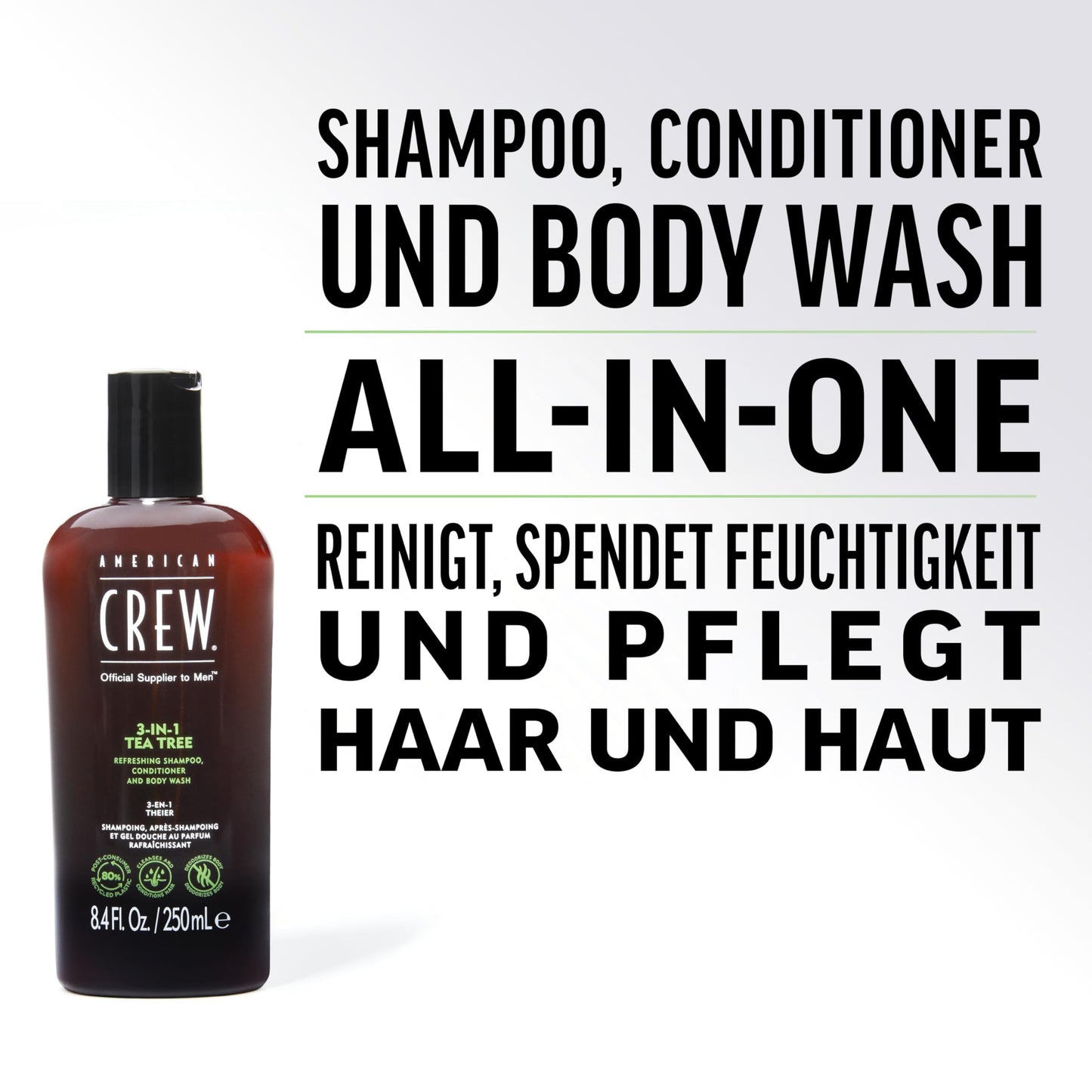 American Crew Shampoo, Conditioner & Body Wash for Men, 3-in-1, Tea Tree Scent, 15.2 Fl Oz