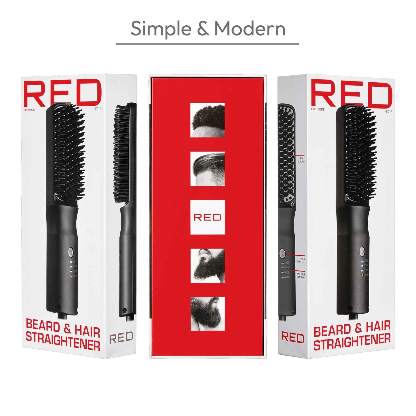 Red by Kiss 2-in-1 Ionic Hair Straightener Brush with Ceramic Coating, Adjustable Temp, Auto Shut Off, Skin Protector Bristles & 360° Swivel Cord, Smooth & Style in Few Strokes