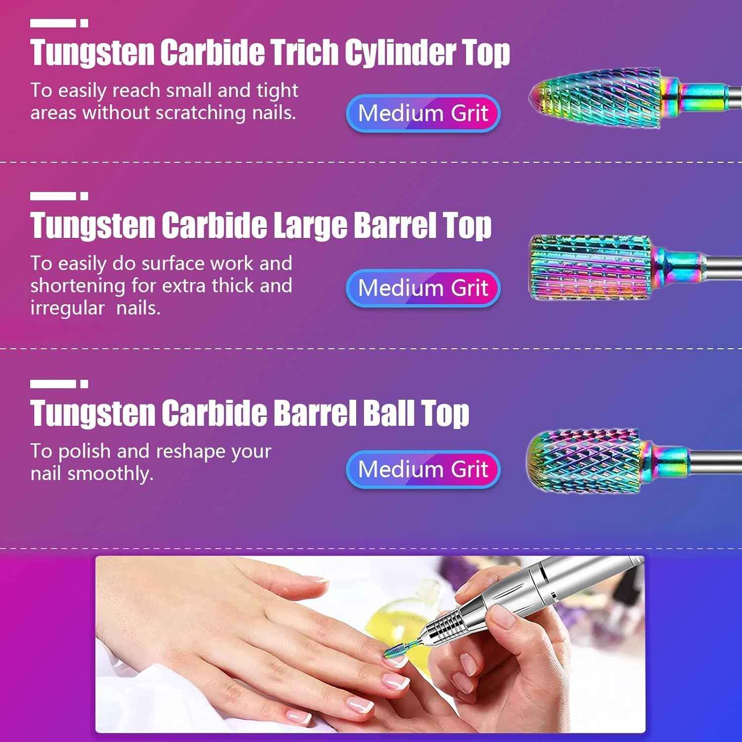 Nail Drill Bits Set with Storage Case: 30pcs 3/32 Inch Carbide Diamond Ceramic Professional Salon Kit for Acrylic Nails, Multi-Function for Women Nail Artists Manicure Pedicure (Pink)