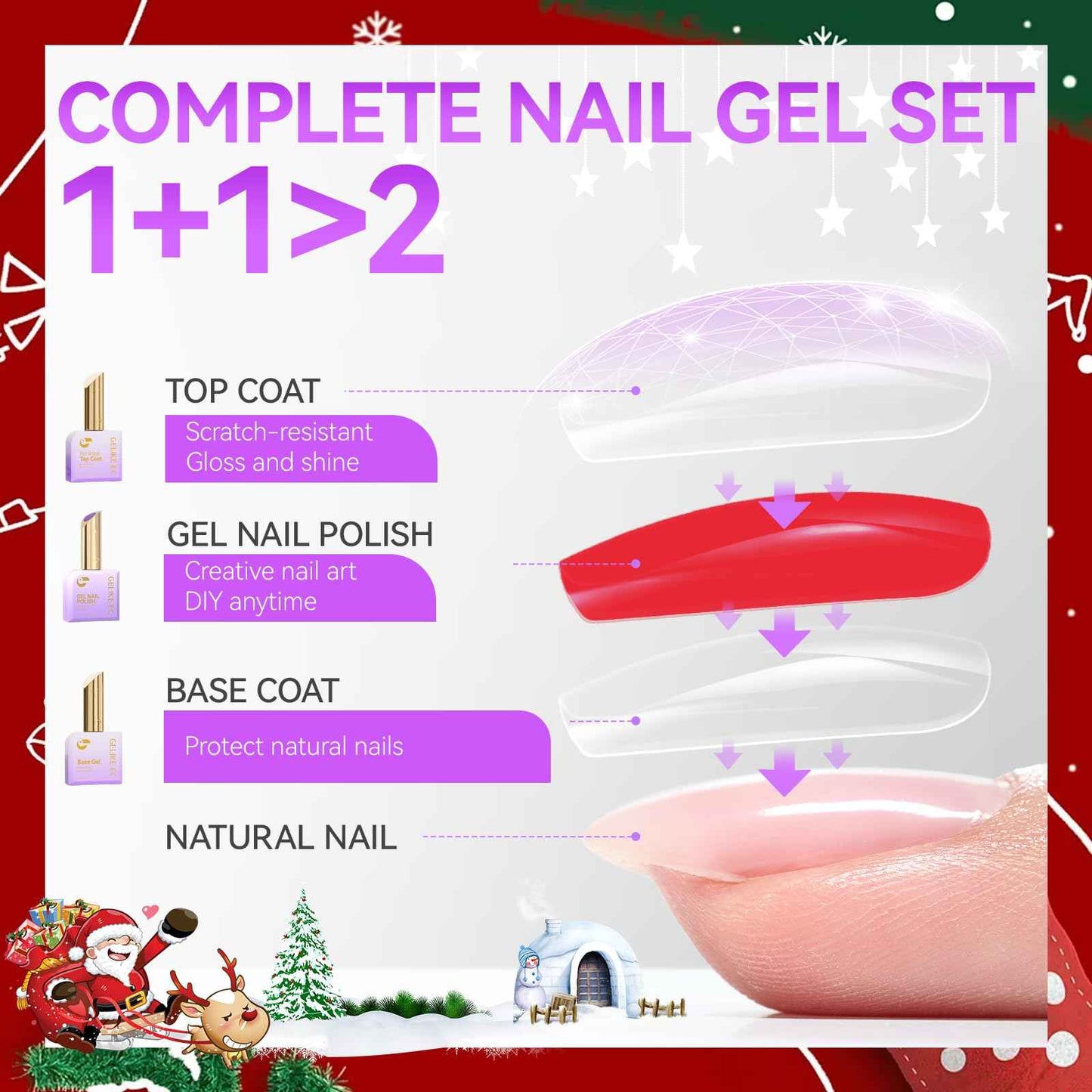 Gelike EC Christmas Gel Polish Set: Highly Pigmented Gel Nail Polish with Hema Free Base Top Coat and Greeting Color Cards 12pcs 16ML Big Bottle for Young Women - Festival Gift & DIY at Home