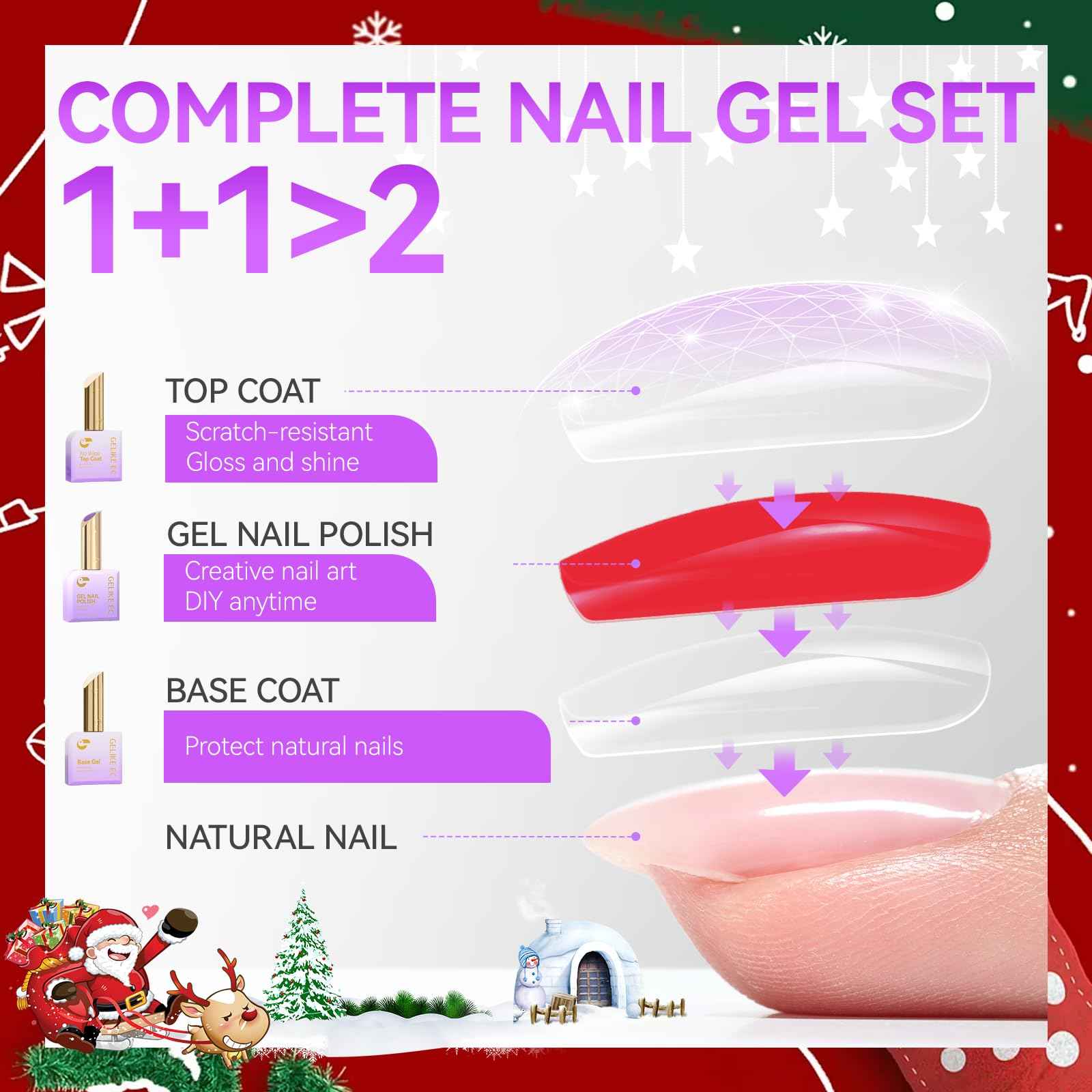 Gelike EC Christmas Gel Polish Set: Highly Pigmented Gel Nail Polish with Hema Free Base Top Coat and Greeting Color Cards 12pcs 16ML Big Bottle for Young Women - Festival Gift & DIY at Home