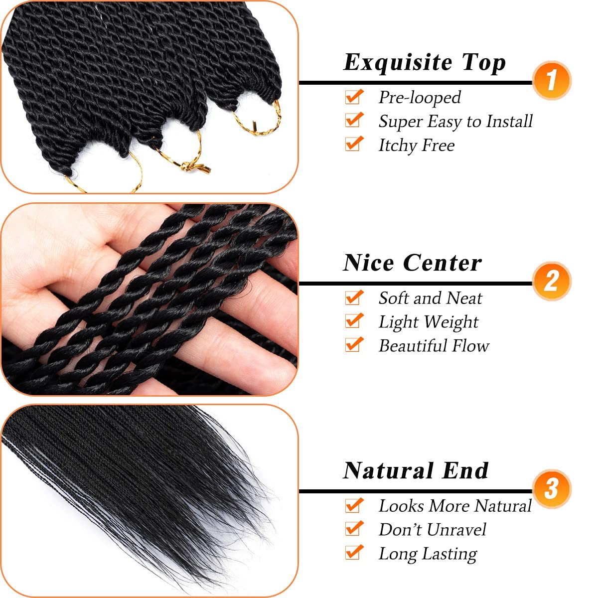 NAYOO Senegalese Twist Crochet Hair For Black Women - 8 Packs , 35 Strands/Pack Small Twist Crochet Braids Hair Hot Water Setting, Crochet Braiding Hair Straight Ends(18 Inch, 1B)