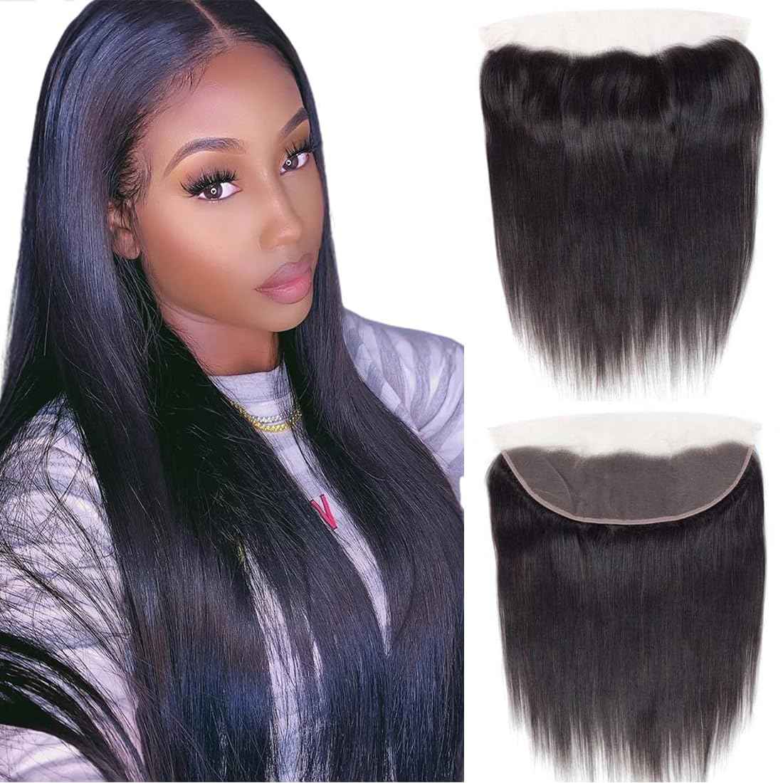 13x4 Lace Frontal Straight Closure Ear To Ear 22 inch HD Lace Closure 100% Remy Human Hair Closure Natural Black 180% Density (13x4 Straight, 22 Inch)