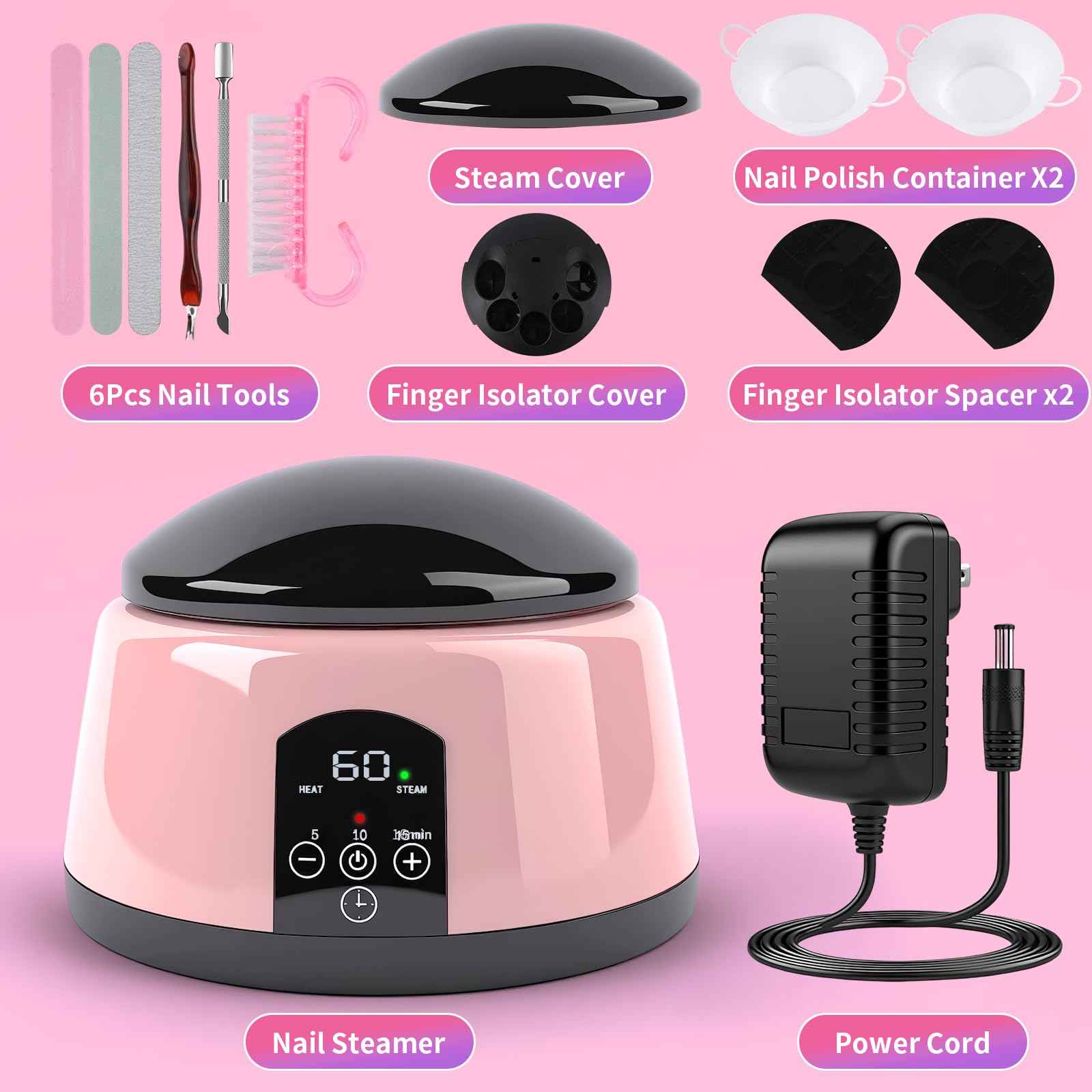 ANGNYA Electric Nail Soaking Bowl, Adjustable Temperature Gel Nail Polish Remover Machine Automatic Quick Remove Gel Steam Soak off Gel Polish Remover Electric Nail Polish Remover Nail Salon Home DIY