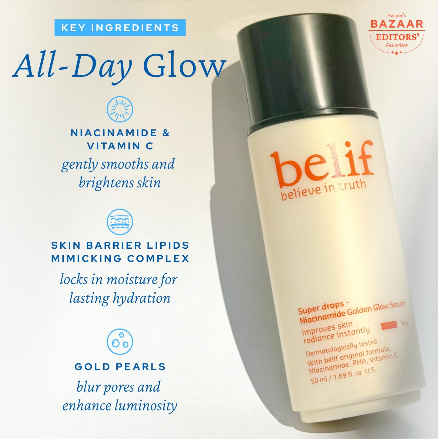 belif The True Cream Aqua Bomb & Super Drops Glow Serum Bundle, Lightweight Hydrating Daily Moisturizer, 2-in-1 Hydrating & Brightening Niacinamide Vitamin C Serum Makeup Primer, Korean Skin Care