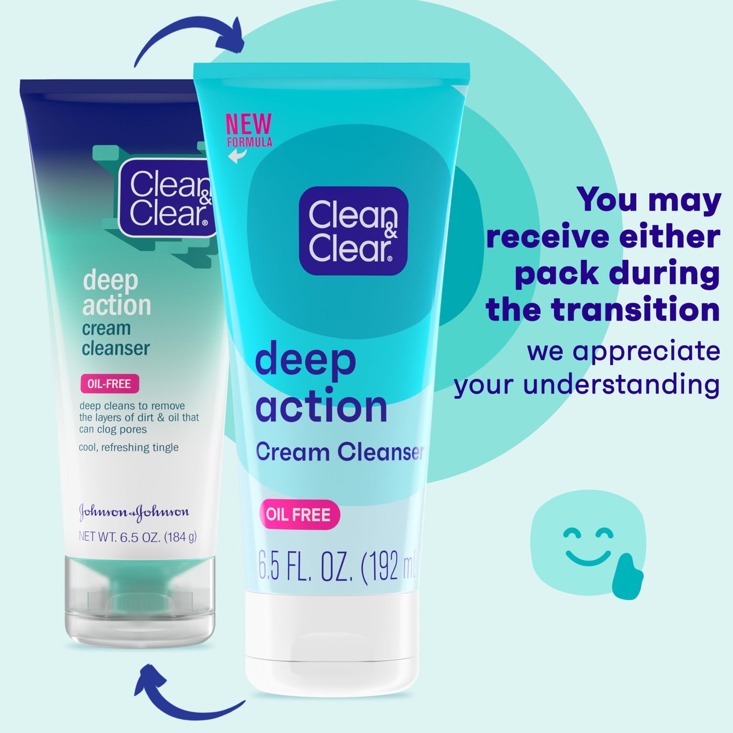 Clean & Clear Oil-Free Deep Action Cream Facial Cleanser, Cooling Daily Face Wash for Deep Pore Cleansing of Acne-Prone Skin, 6.5 oz (Pack of 2)