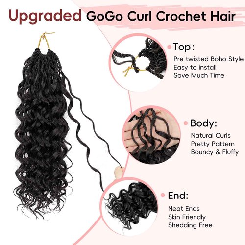 Aoisvk 8 packs GoGo Curl Crochet Hair Pre twisted 14 Inch Curly Crochet Hair for Women Pre looped Boho Box Braids with Curly Ends Beach Curl Water Wave Synthetic Hair Extensions 1B