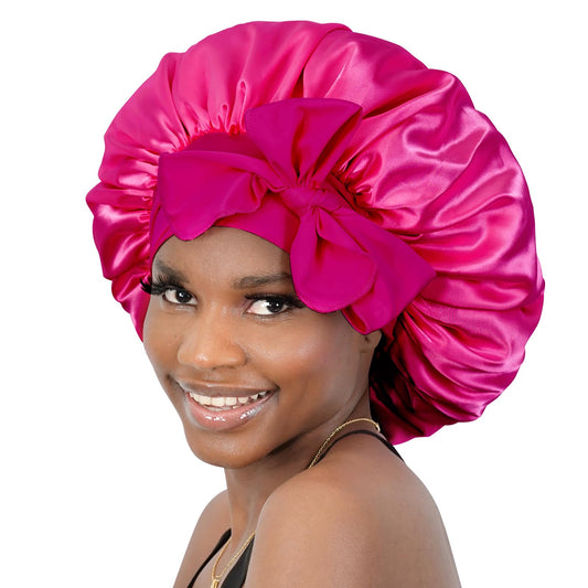 BONNET QUEEN Satin Bonnet Silk Bonnet for Sleeping Hair Bonnet Tie Bonnet for Women with Stretch Band Natural Hair Hot Pink