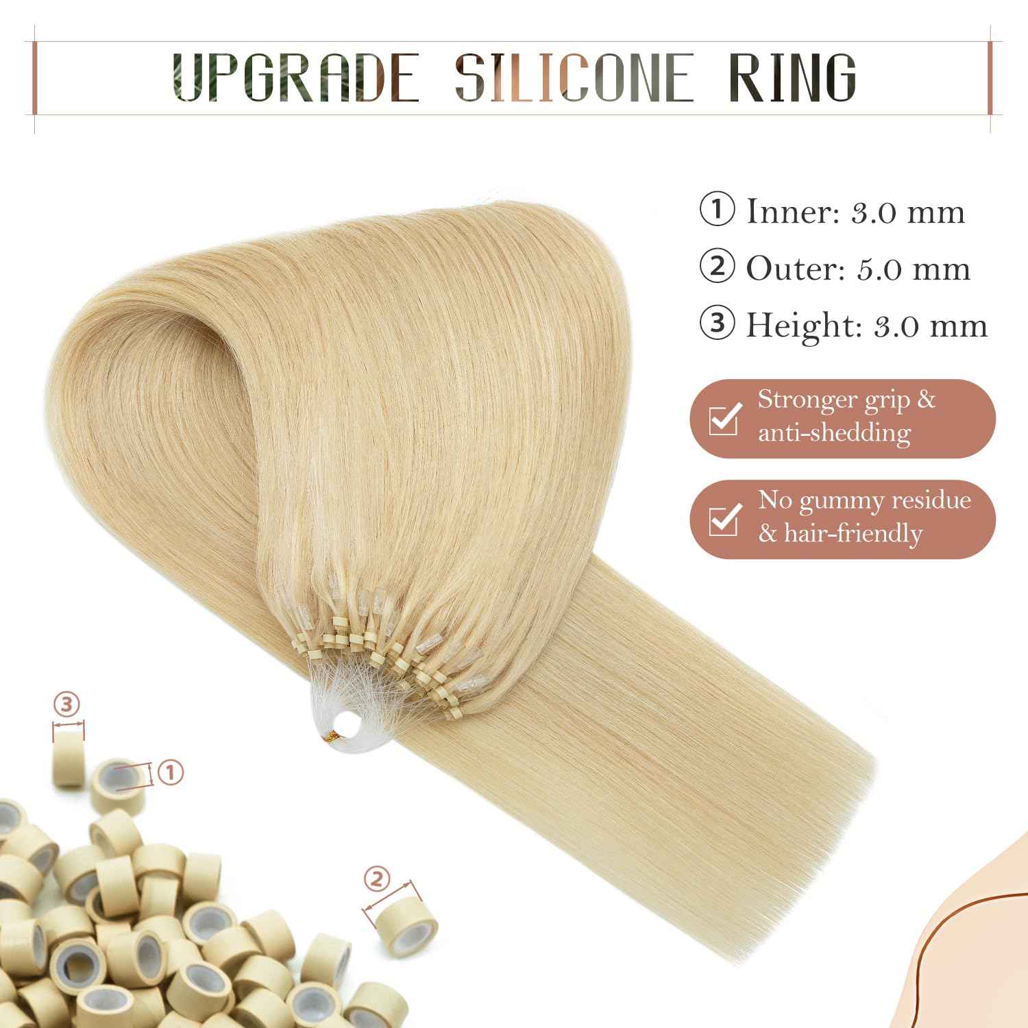 TESSHAIR Micro Loop Hair Extensions, 100% Remy Human Hair, Microlink Extensions, No Tangle & Smooth, 50 Strands 50g, 14 Inch #Bleach Blonde