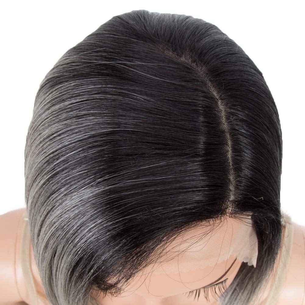 DÉBUT Lace Front Wigs for Black Women Bob Wigs for White Women Synthetic Wig 9.5" 120g Natural Straight Swiss Lace Heat Resistant Fibers Half Hand Tied (Simulated Scalp 9.5", Tt1B/56)