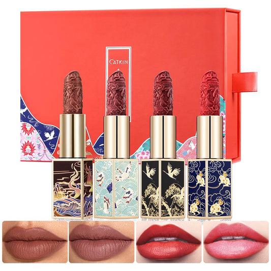 Catkin Rouge Matte Lipstick, Waterproof Long Lasting Satin Moisturizing Smooth Soft 0.13 Ounce- Xmas Gift (4 Lipsticks Set)