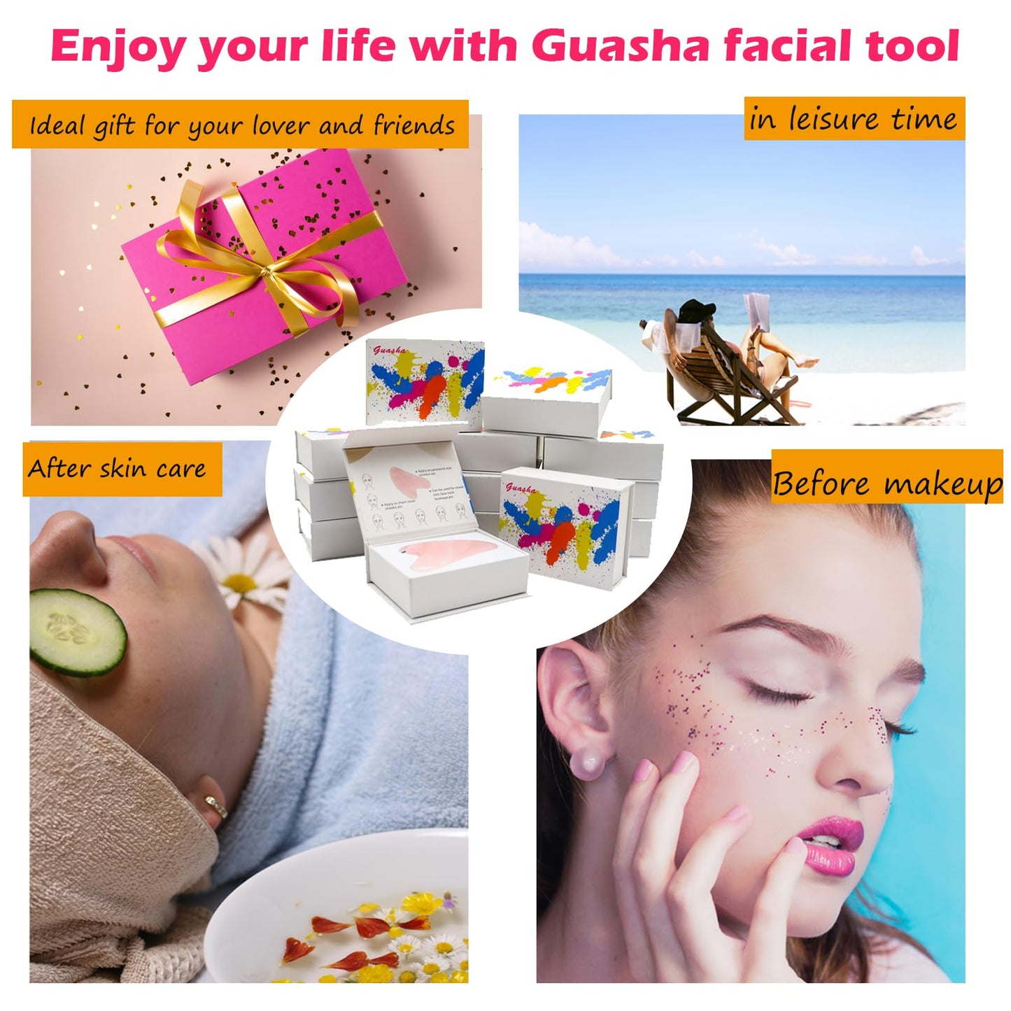 Gua Sha Facial Tools, Natural Jade Stone Guasha Tool for face Massager and Puffiness Reducing, Jawline Sculpting Face Massage Tool, Skin-Care Gift for Men Women