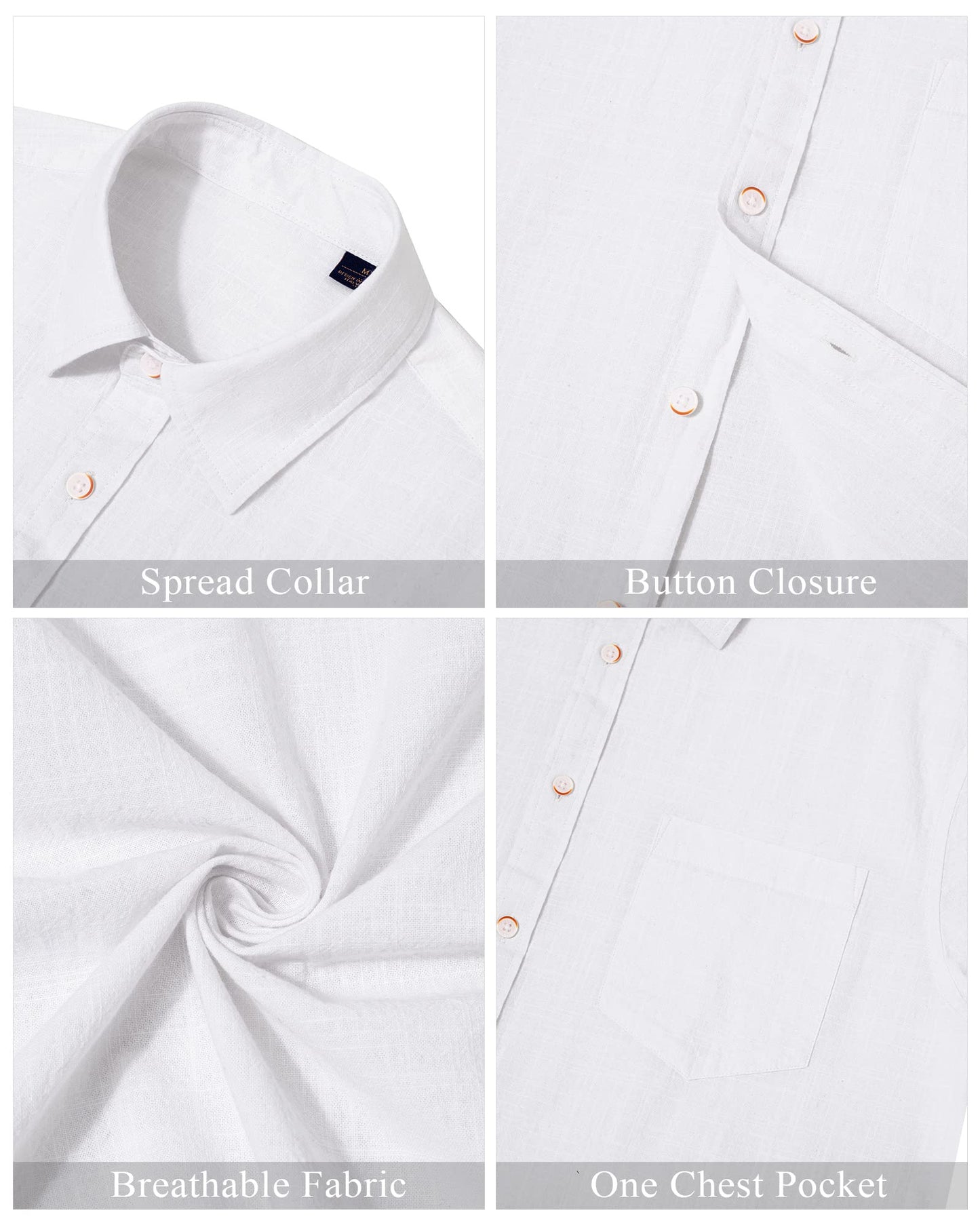 J.VER Men's Short Sleeve Linen Button Down Shirts Casual Beach Wedding Shirt with Pocket White Small