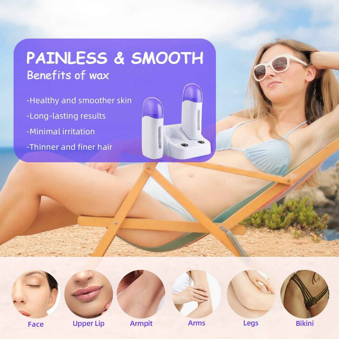 Wax Warmer for Hair Removal Double Depilatory Roll On Wax Heater Electric Home Waxing Machine for Women Men AC110V 40W (Blue)