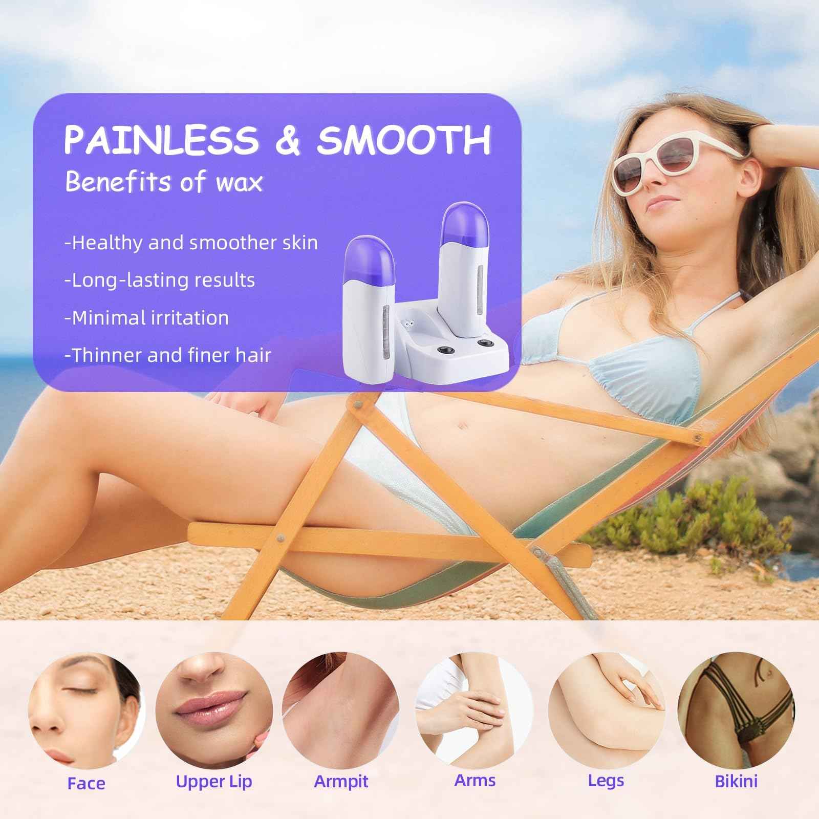 Wax Warmer for Hair Removal Double Depilatory Roll On Wax Heater Electric Home Waxing Machine for Women Men AC110V 40W (Blue)