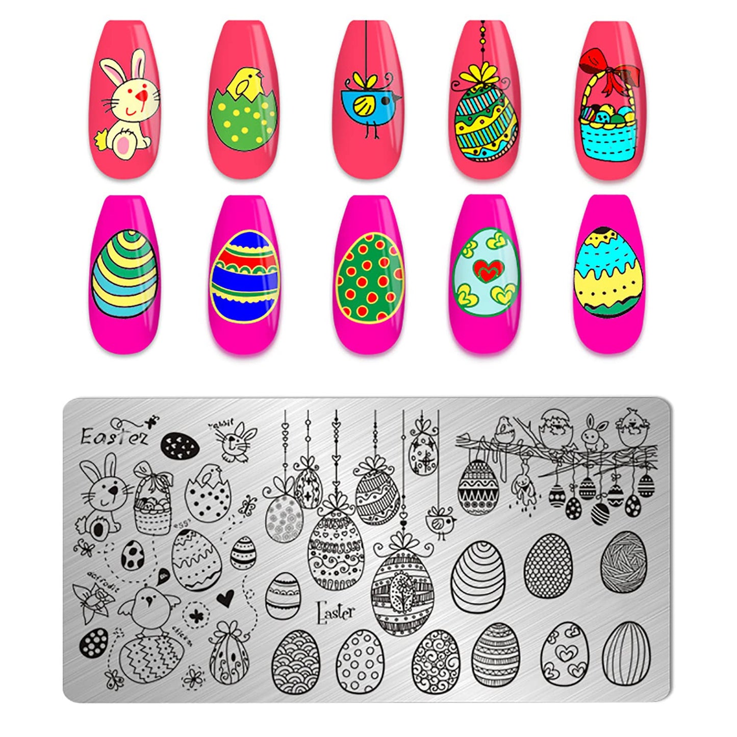 KAAGEE 10Pcs Easter Nail Stamping Plate Bunny Nail Stamp Nail Art Stamping Plates Holiday Nail Design Stamps Nail Stencils Nail Plate Template Tool Nails Accessories