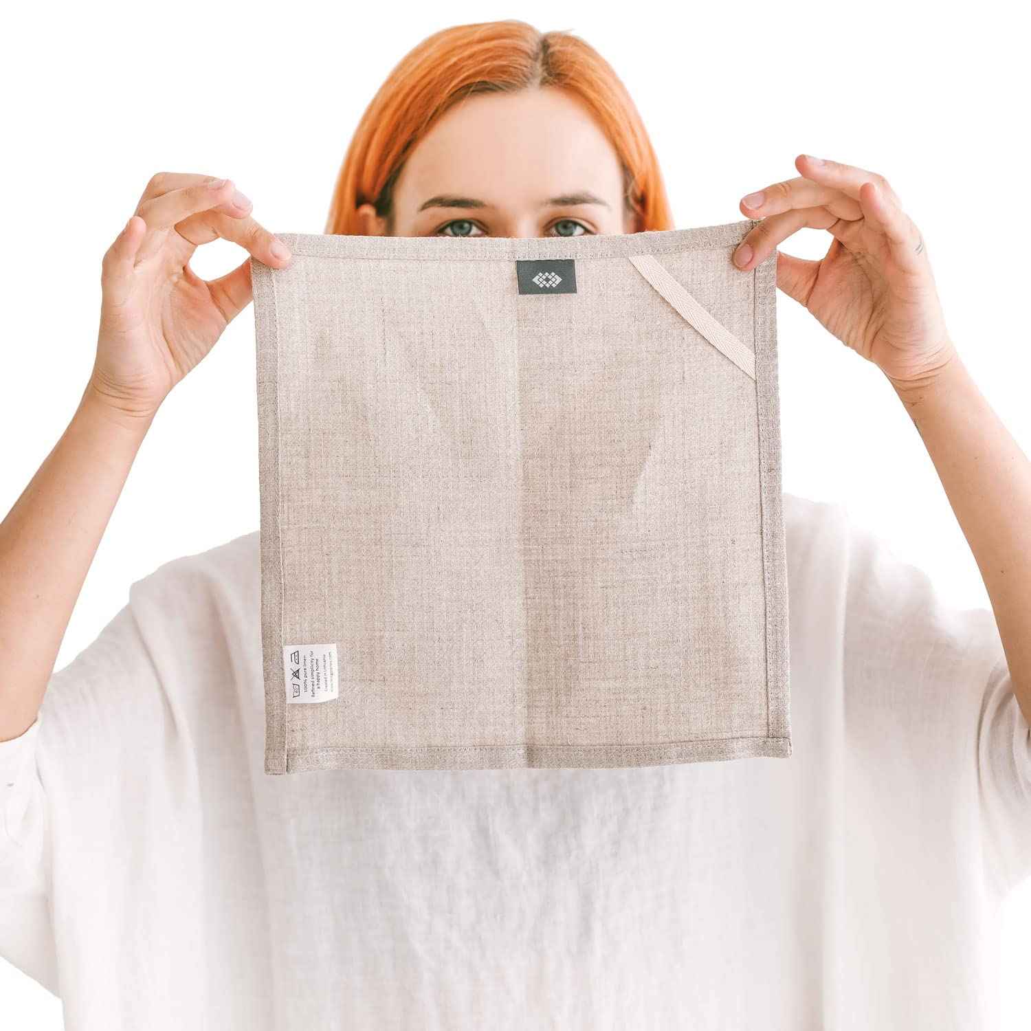 Thing Stories Flax Linen Washcloths for Bathroom - Waffle Washcloths 4-Pack 10x10 inch - Linen Face Cloths - Waffle Weave Cleaning Cloths with Loop - Exfoliating Face Towel for Women