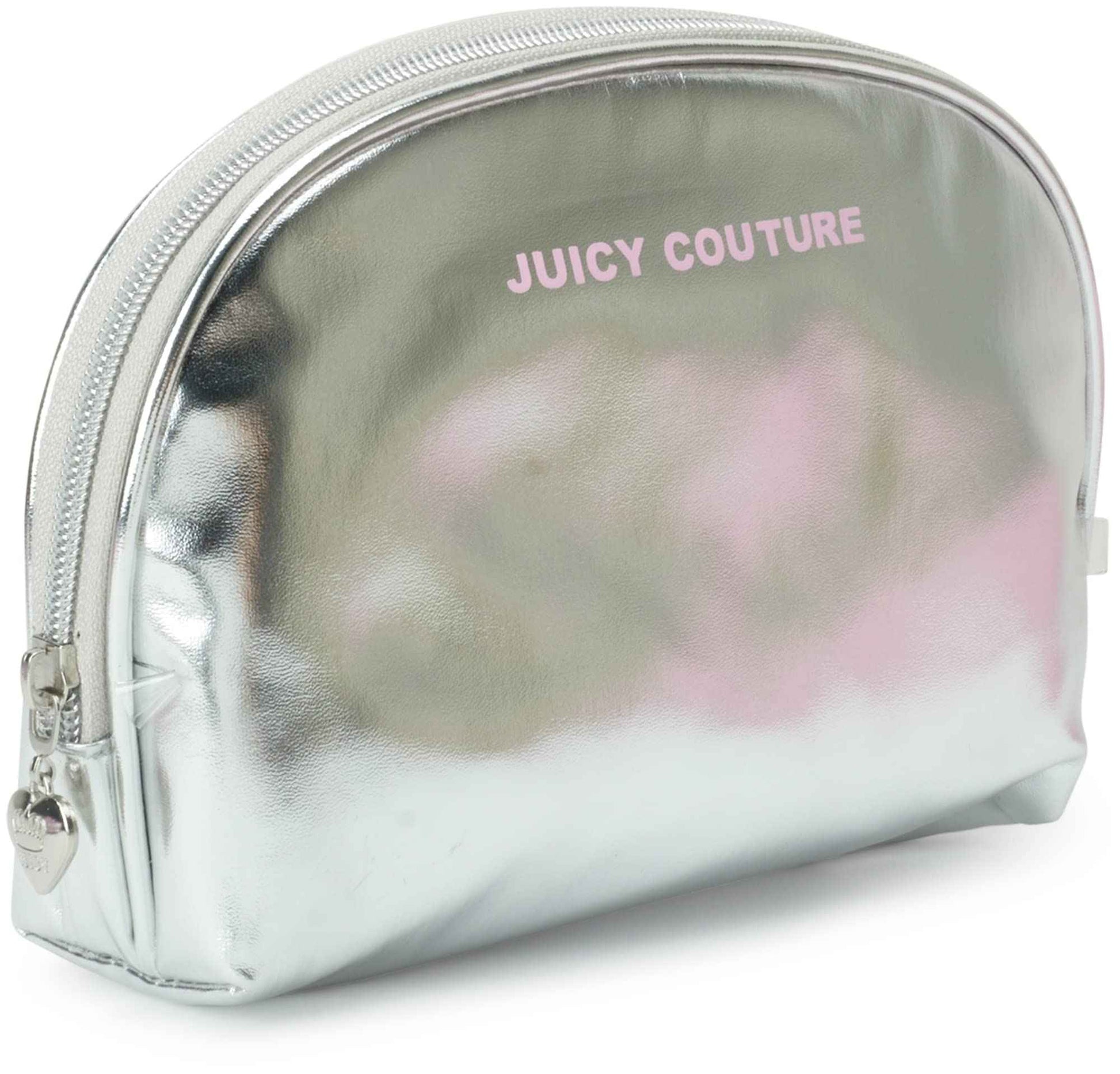 Juicy Couture Silver Pink Makeup Bag Cosmetics Organizer Travel Essentials Clutch Coin Purse Three Piece Set Shiny Glitter