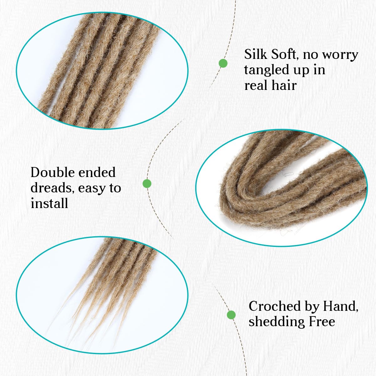 Quisduis 16 Inch Double Ended Dreadlock Extensions, 10 Strands Light Brown Synthetic DE Dreads Thin Soft Fake Dreads Hippie Style Dreadlock for Woman