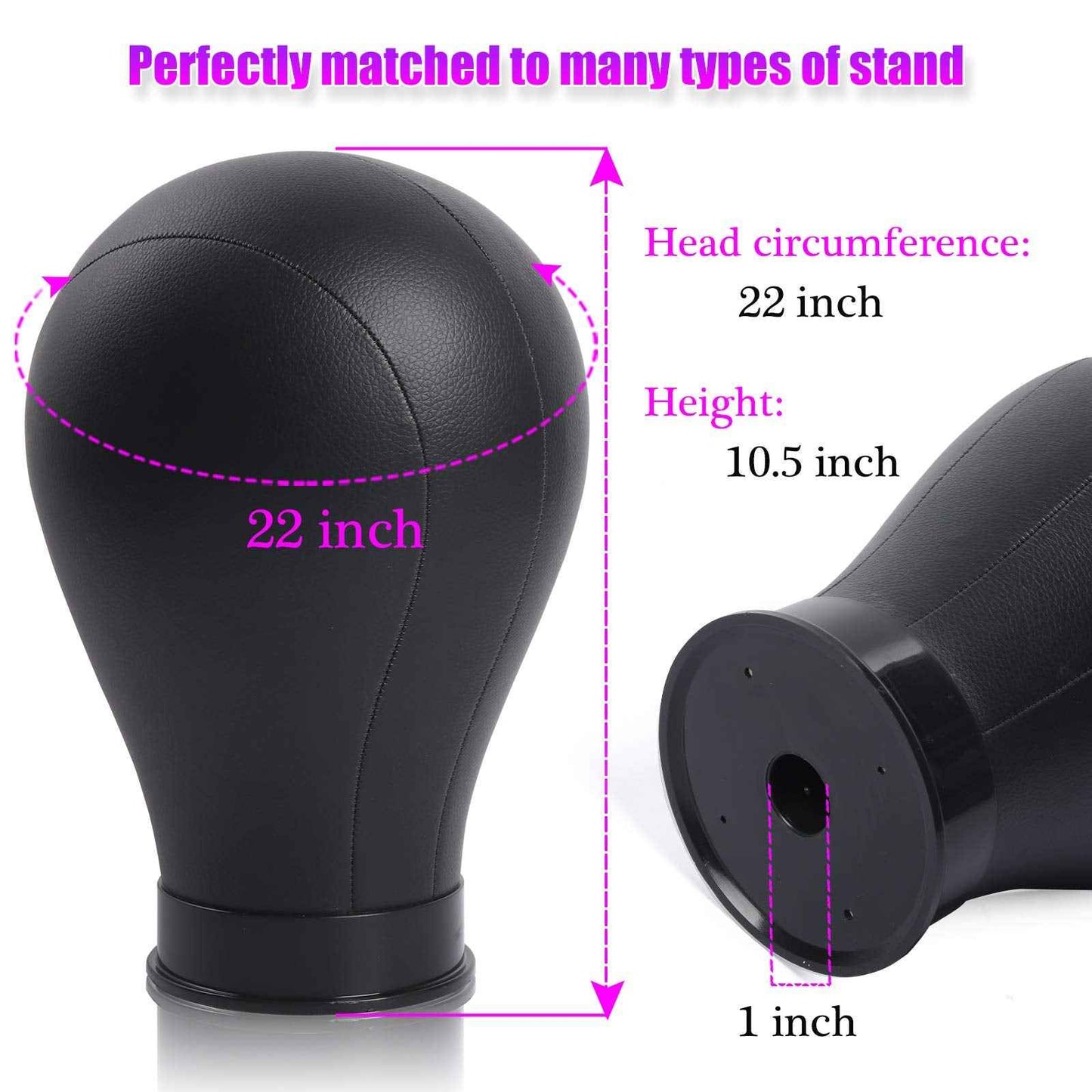 Bileaf 22 Inch Leather Wig Canvas Block Mannequin Head with Stand for Wigs Making Display Styling Canvas Head with Table C Stand Clamp Holder(Black Leather)