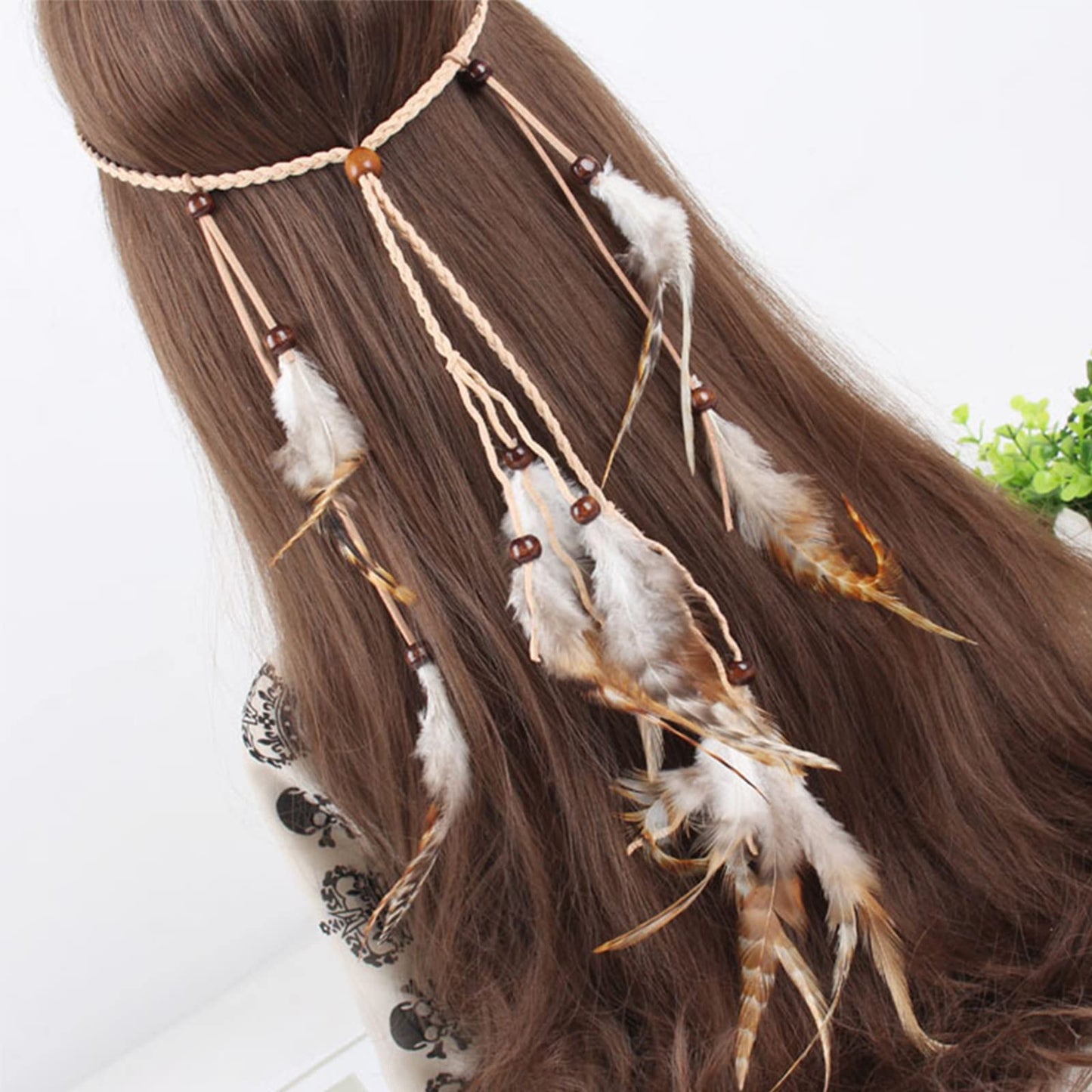 Feather Headband Hippie Indian Boho Hair Bands Tassel Bohemian Halloween Hair Hoop Women Crown Hairband Party Decoration Headdress Cosplay Costume Handmade Headpiece Hair Accessories White