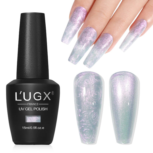 L'UGX Pearl Gel Nail Polish 15ML Aurora Iridescent Gel Polish Mermaid Shimmer Glazed Donut Pearlescent UV Gel Colors for Nails Art DIY Manicure at Home Salon Holiday Gifts for Women LGS-712