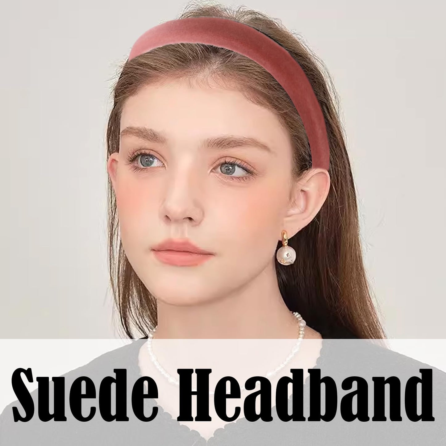 AUDTOPE 3Pcs Pink Padded Velvet Headbands for Women - Soft Solid Simple Hair Hoops, No Teeth Thick Teen Girl Hair Accessories