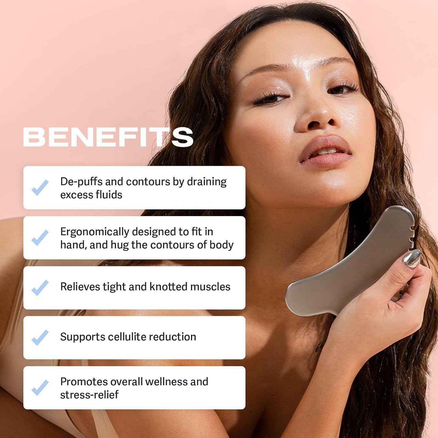 Sacheu Stainless Steel Body Gua Sha Tool for Face — Muscle Scraper Fascia Massage Tools for Deep Tissue and Plantar Fasciitis, Durable Body Sculpting Metal Gua Sha with Travel Pouch