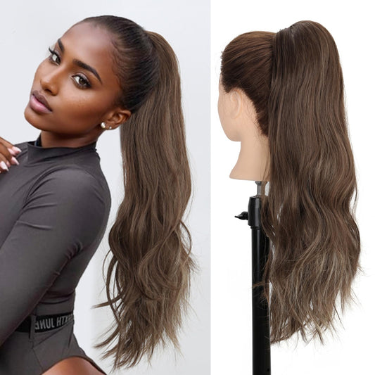 Imierfa Ponytail Extension Drawstring Ponytail for Black Women 22 Inch Wavy Ponytail Made of Soft High Temperature Fiber Hair Extensions Ponytail(Brown Mix Blonde128H129)